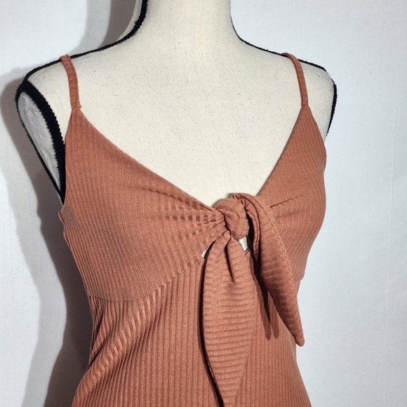MinkPink Orange Fitted Rib Knit Midi Dress, Size Small - Picture 2 of 9